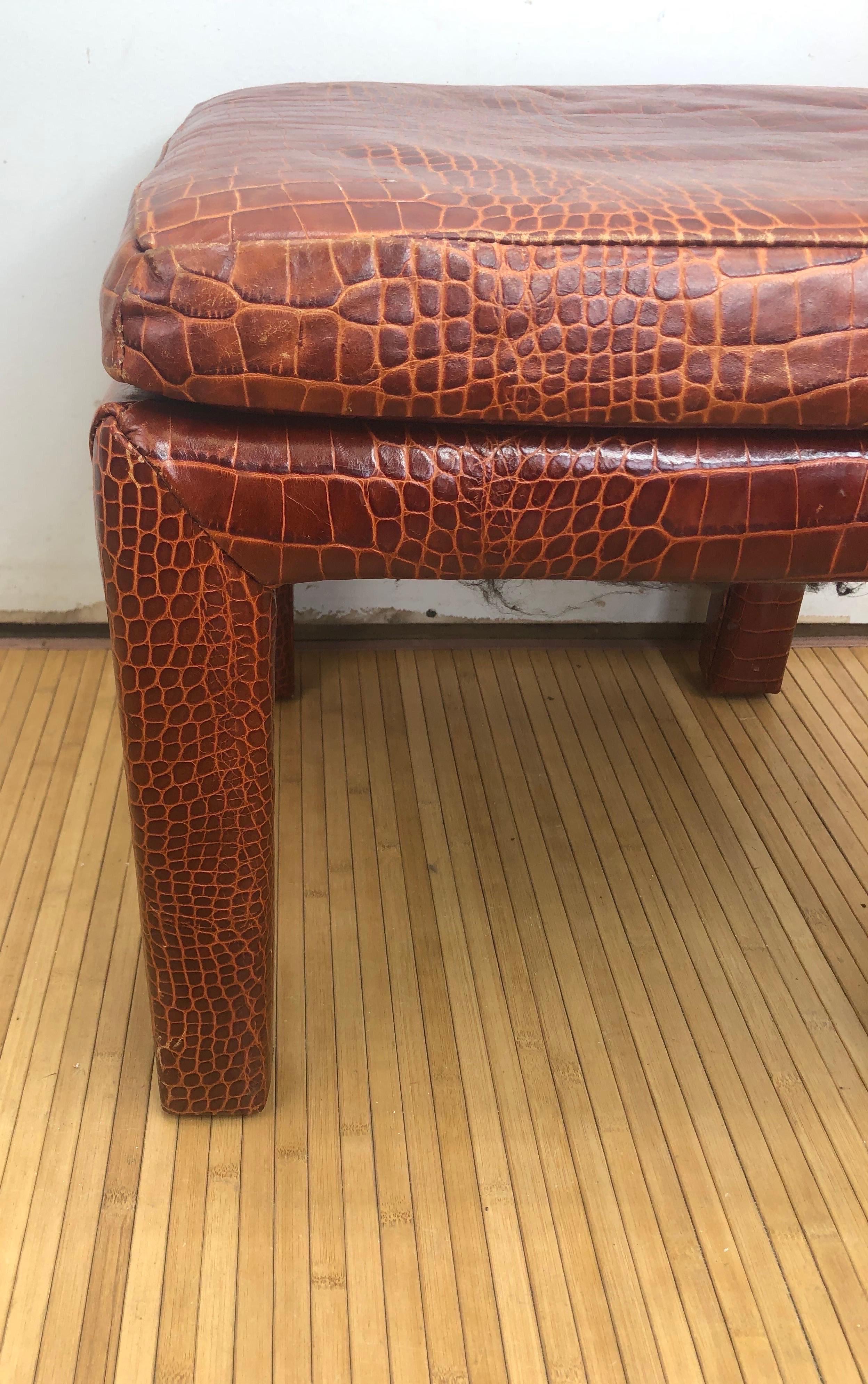 Vintage Henredon Faux Alligator Leather Parsons Stool or Bench In Good Condition For Sale In Chapel Hill, NC