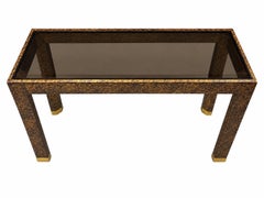 Vintage Henredon Faux Tortoiseshell  & Smoked Glass Console Table - Circa 1970's