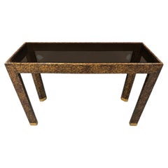 Vintage Henredon Faux Tortoiseshell  & Smoked Glass Console Table - Circa 1970's