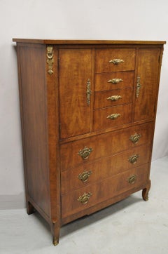 Vintage Henredon French Louis XV Style Banded Walnut Tall Chest Dresser