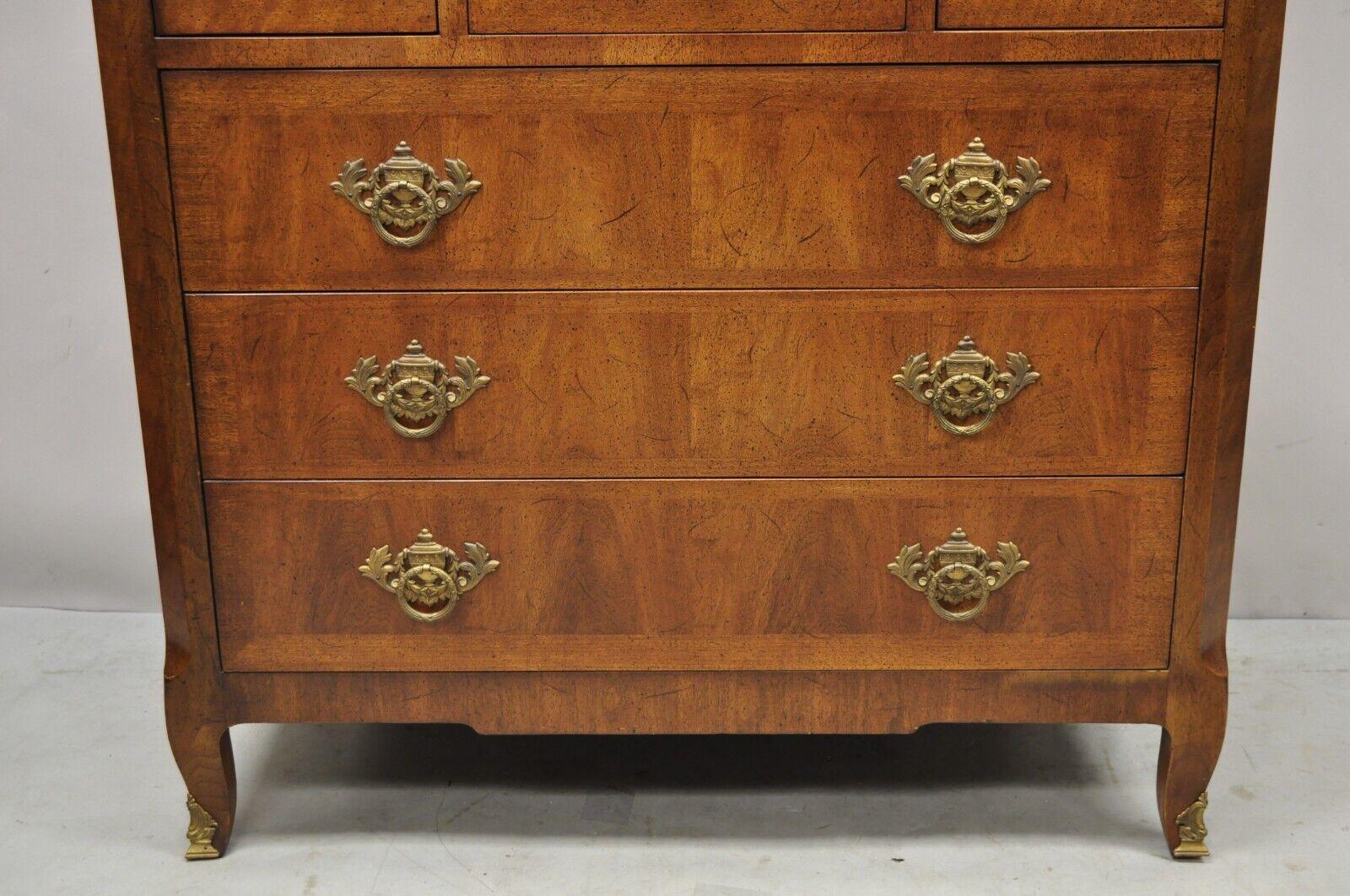Vintage Henredon French Louis XV Style Banded Walnut Tall Chest Dresser 1