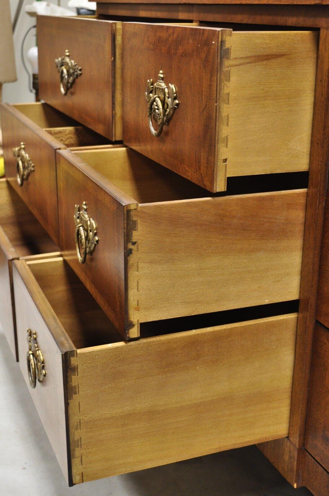 Vintage Henredon French Louis XV Style Walnut 9 Drawer Triple Dresser 2