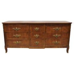 Retro Henredon French Louis XV Style Walnut 9 Drawer Triple Dresser