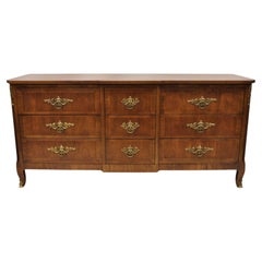 Vintage Henredon French Louis XV Style Walnut 9 Drawer Triple Dresser