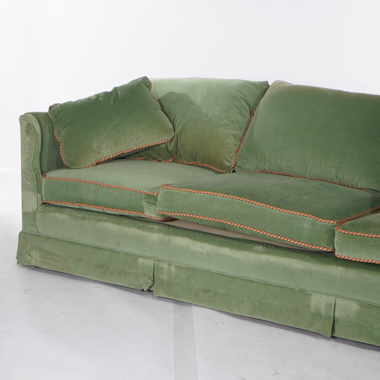 ***Reduced Delivery Rates - See Below or Click “Ask The Seller” to Request a Quote***

Vintage Henredon Hollywood Regency Sage Green Velvet Sofa with Striped Piping 20thC

Measures - 28