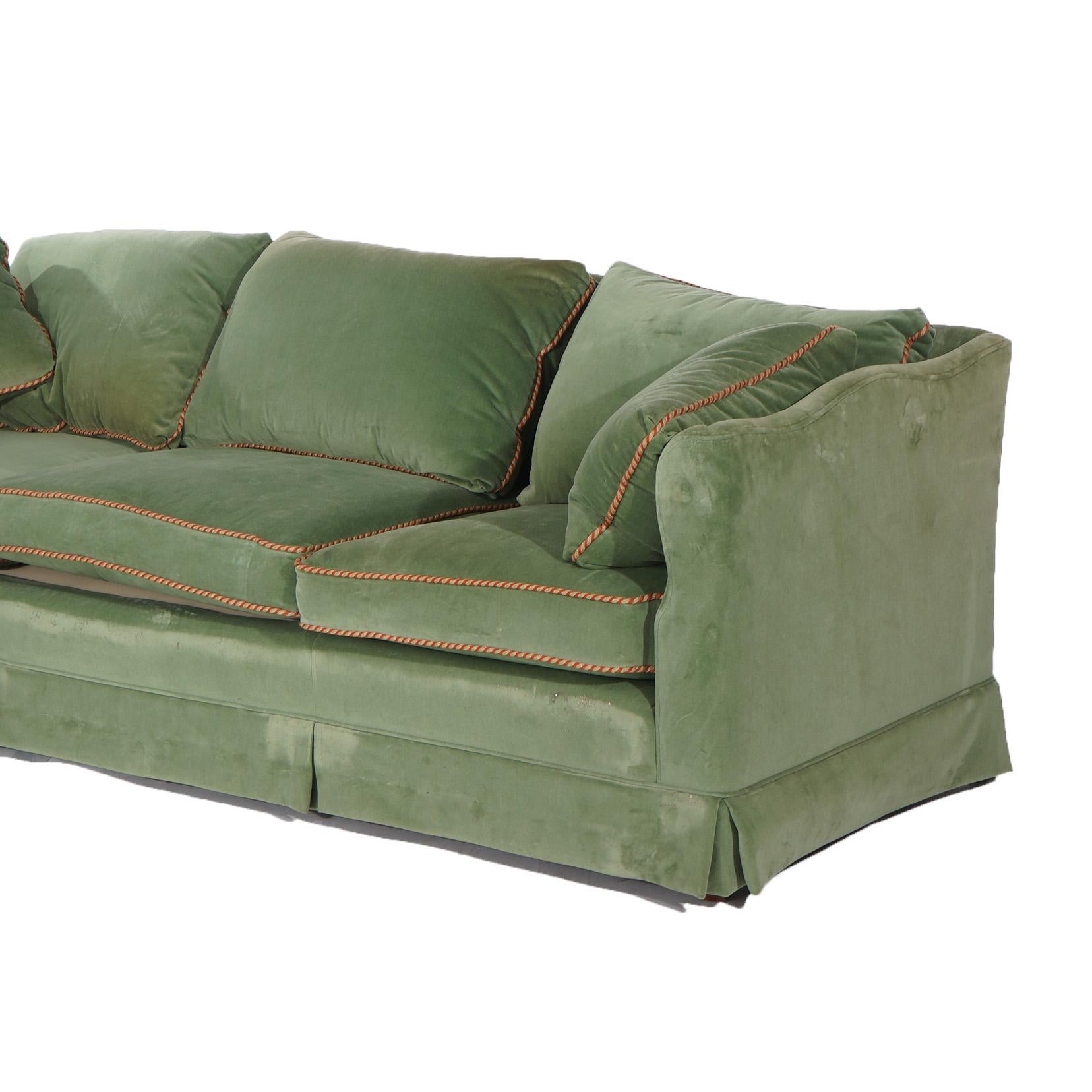 20th Century Vintage Henredon Hollywood Regency Sage Green Velvet Sofa 20thC