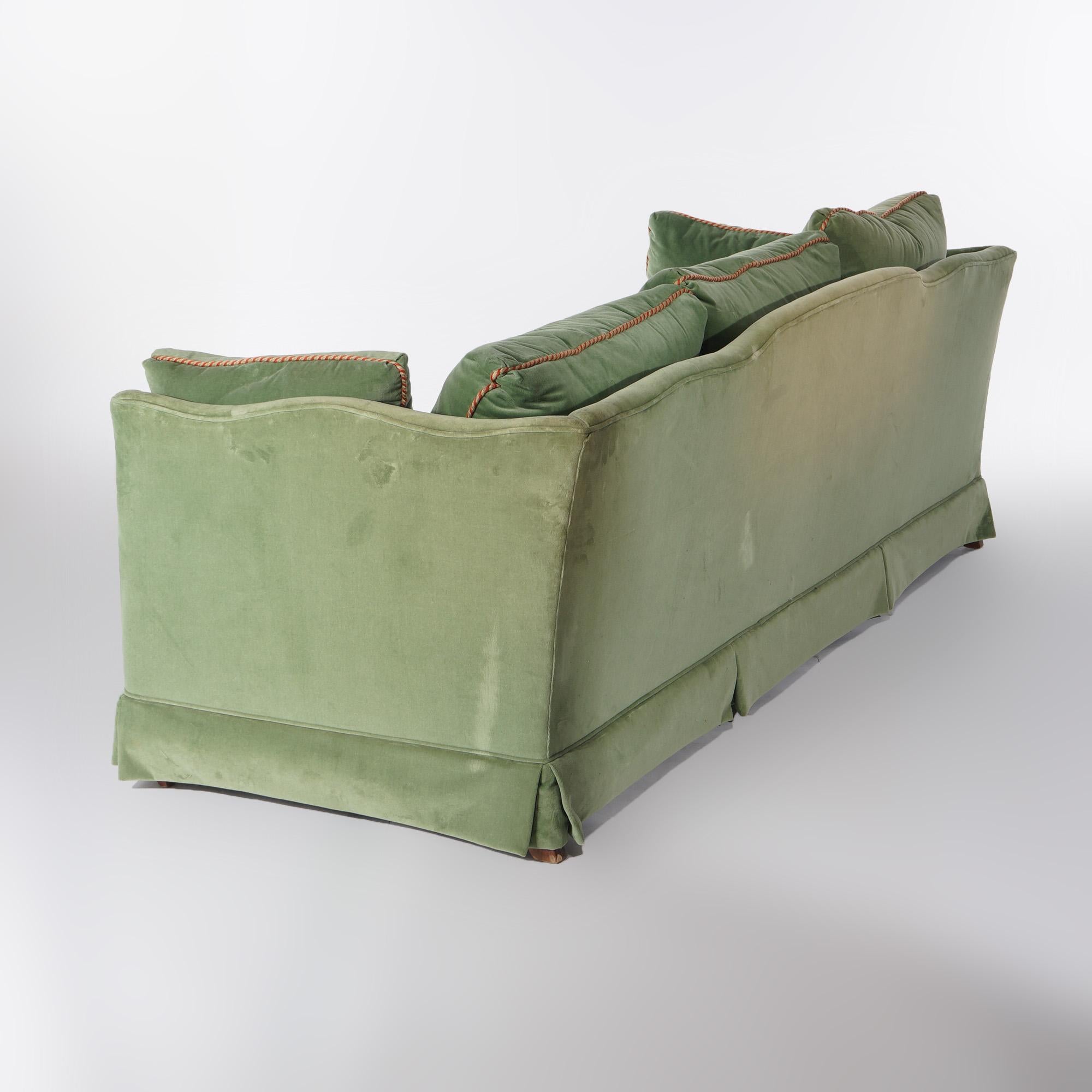 Vintage Henredon Hollywood Regency Sage Green Velvet Sofa 20thC 1