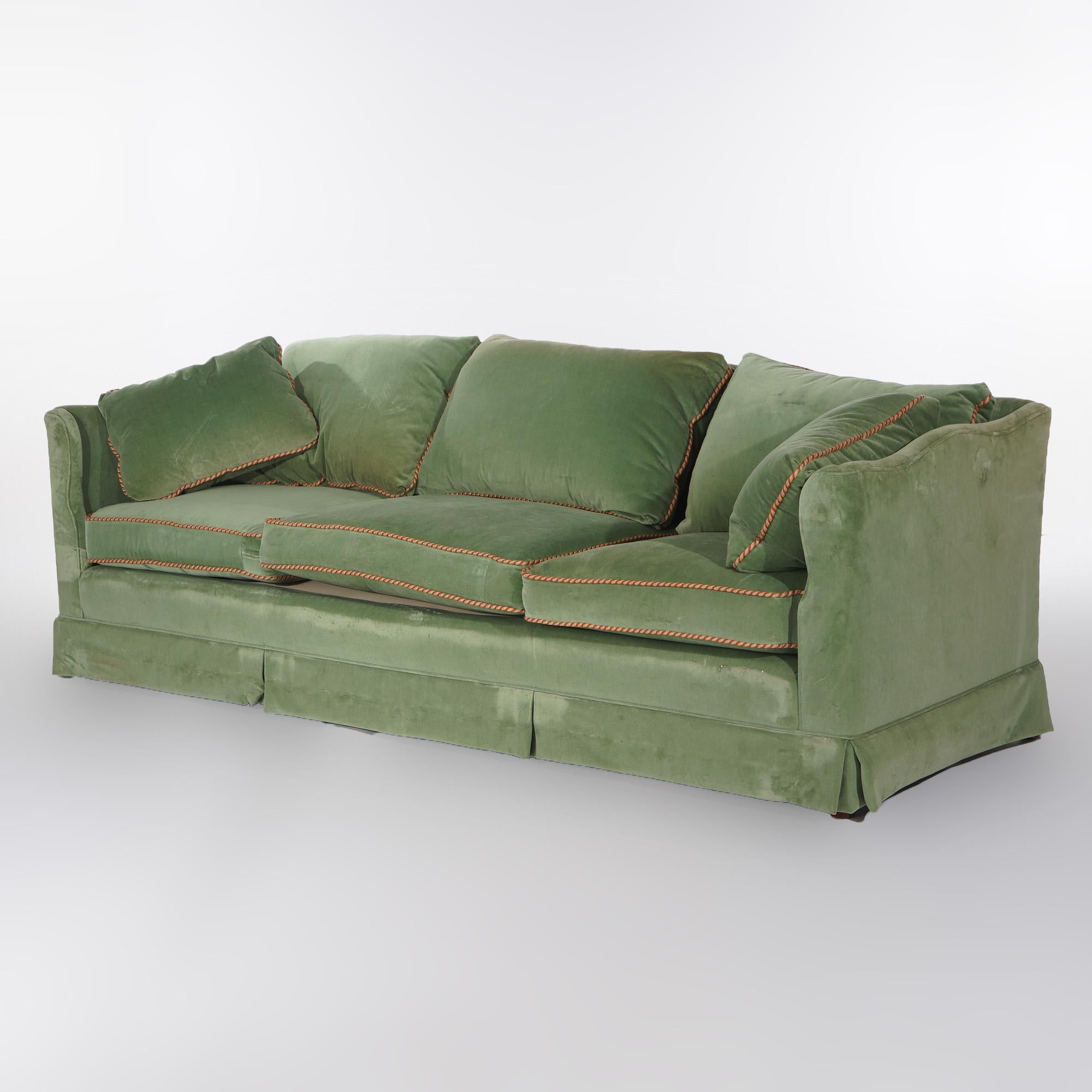 Vintage Henredon Hollywood Regency Sage Green Velvet Sofa 20thC 4