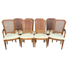 Chaises de salle à manger italiennes vintage Henredon à dossier canné - Lot de 8