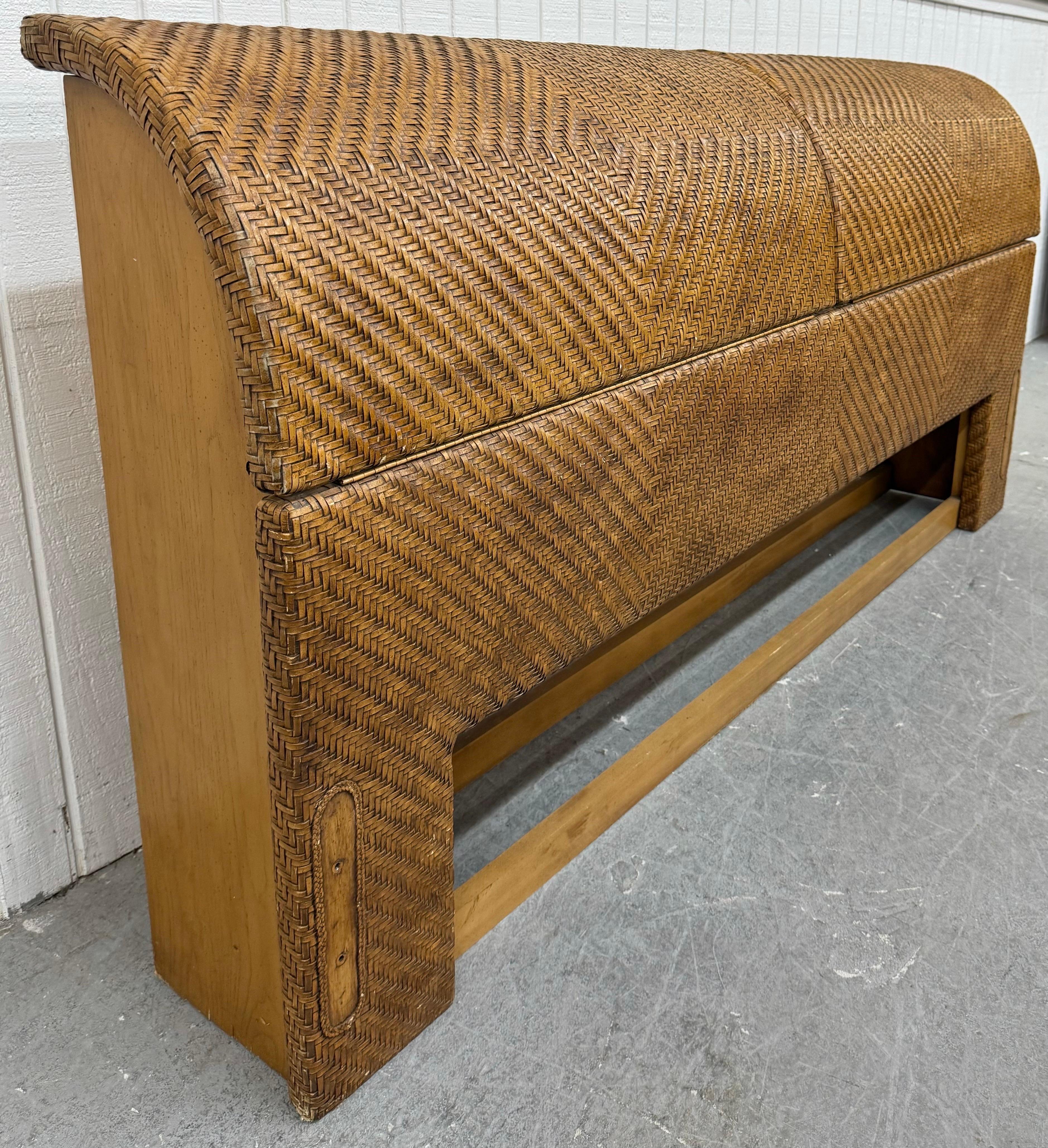 This listing is for a Vintage Henredon Leather King Size Headboard. Featuring a solid wood construction, woven leather design, and two hidden compartments that open up for storage. This is an exceptional combination of quality and design by Henredon!