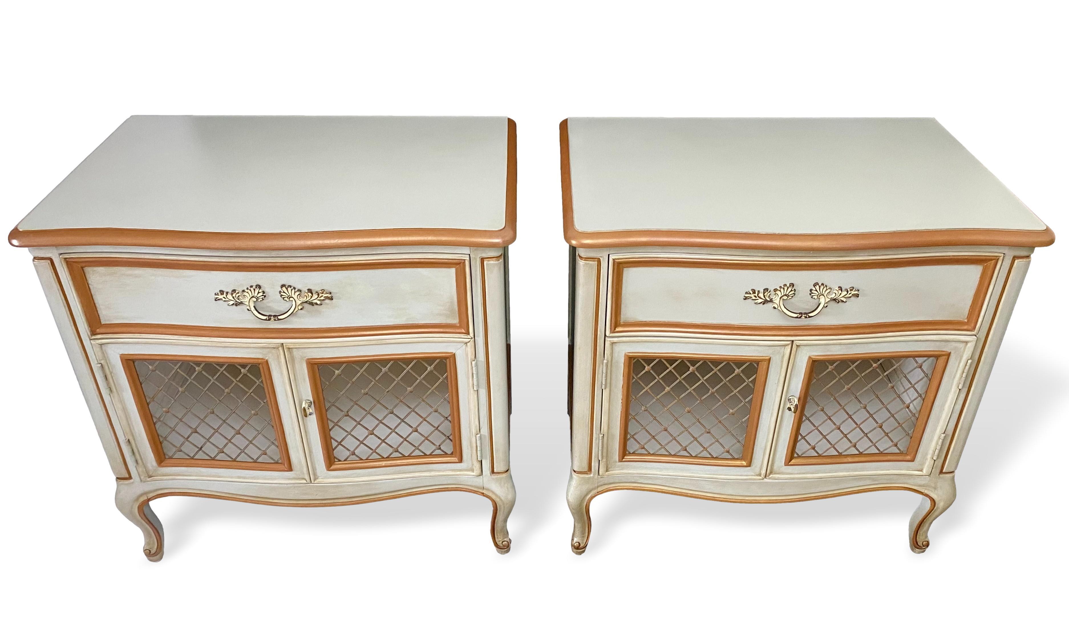 French Provincial Vintage Henredon Louis XV Provincial Nightstands, a Refinished Pair