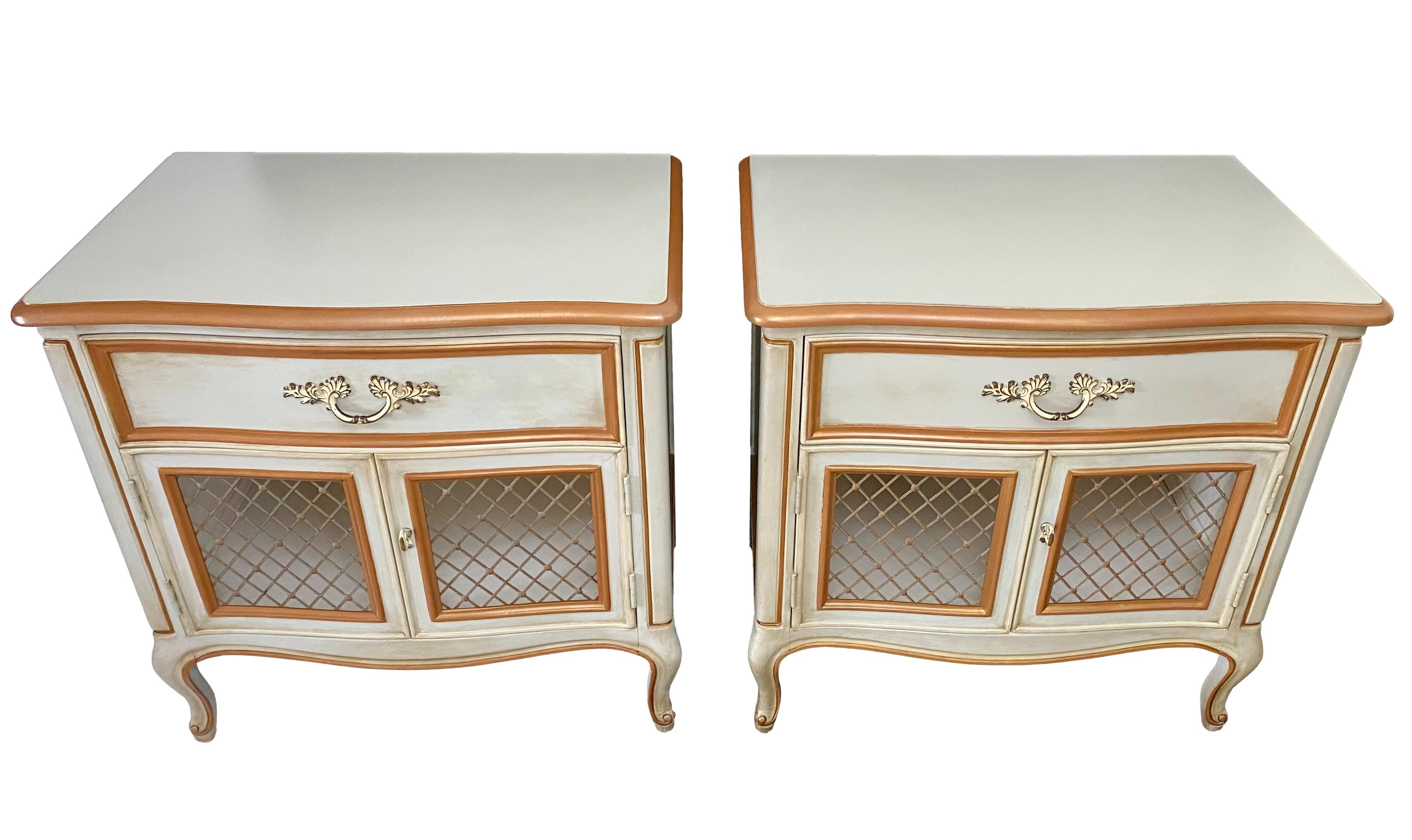 French Provincial Vintage Henredon Louis XV Provincial Nightstands, a Refinished Pair