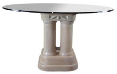 Vintage Henredon Pickled Oak Round Glass Pedestal Dining Center Table