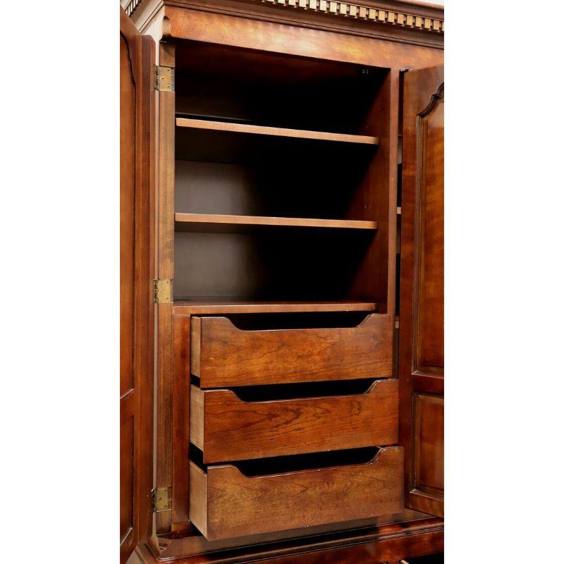 20th Century HENREDON Salem Cherry Chippendale Style Large Armoire w/ Ogee Bracket Feet