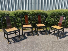 Vintage Henredon “Scene 3” Black Lacquer and Burl Dining Chairs - a Set of 4
