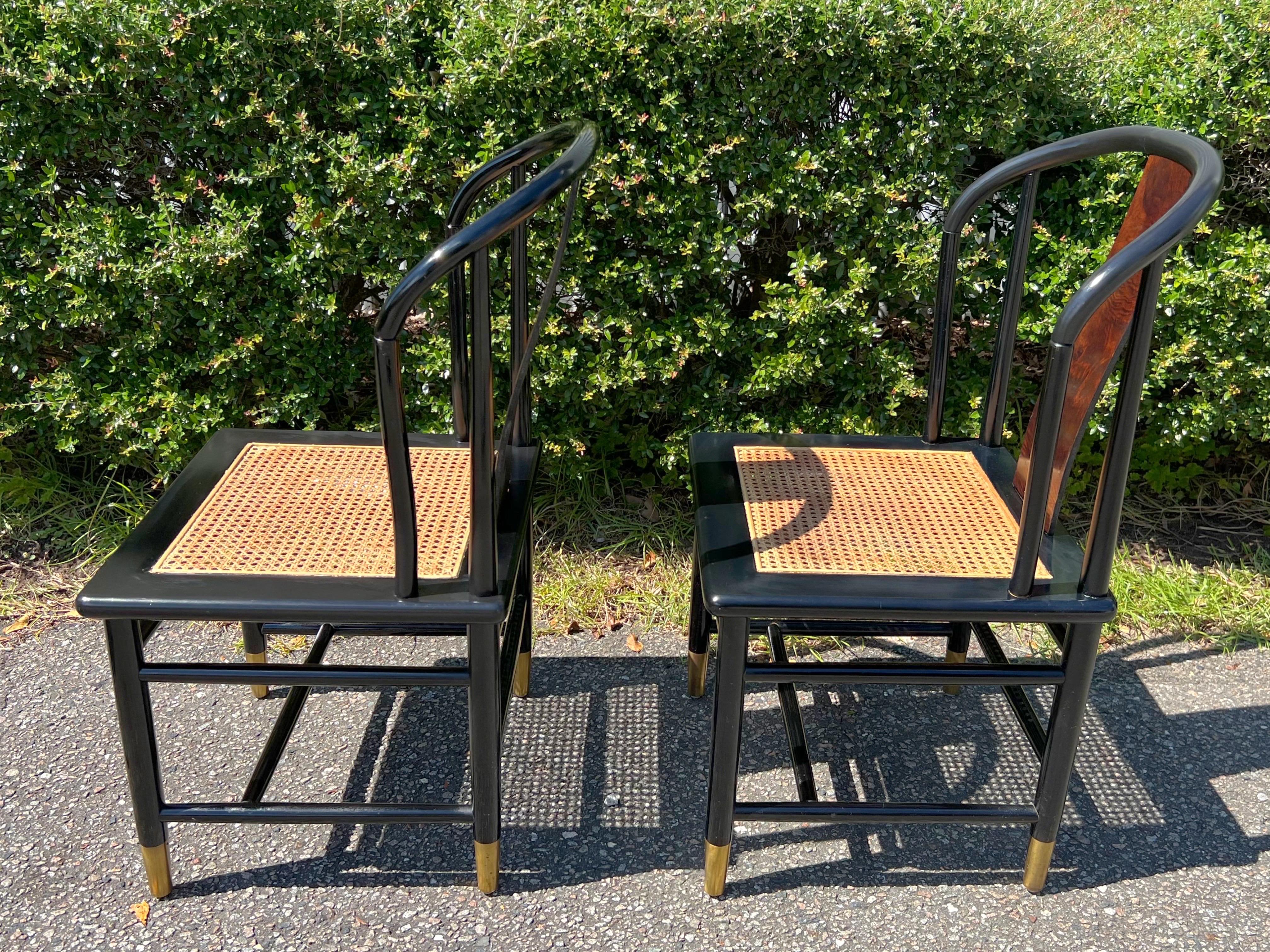 Vintage Henredon “Scene 3” Black Lacquer and Burl Dining Chairs - a Set of 4 In Good Condition In Charleston, SC