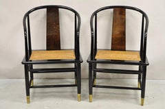 Vintage Henredon Scene 3 Oriental Black Lacquer Asian Horseshoe Chair - a Pair