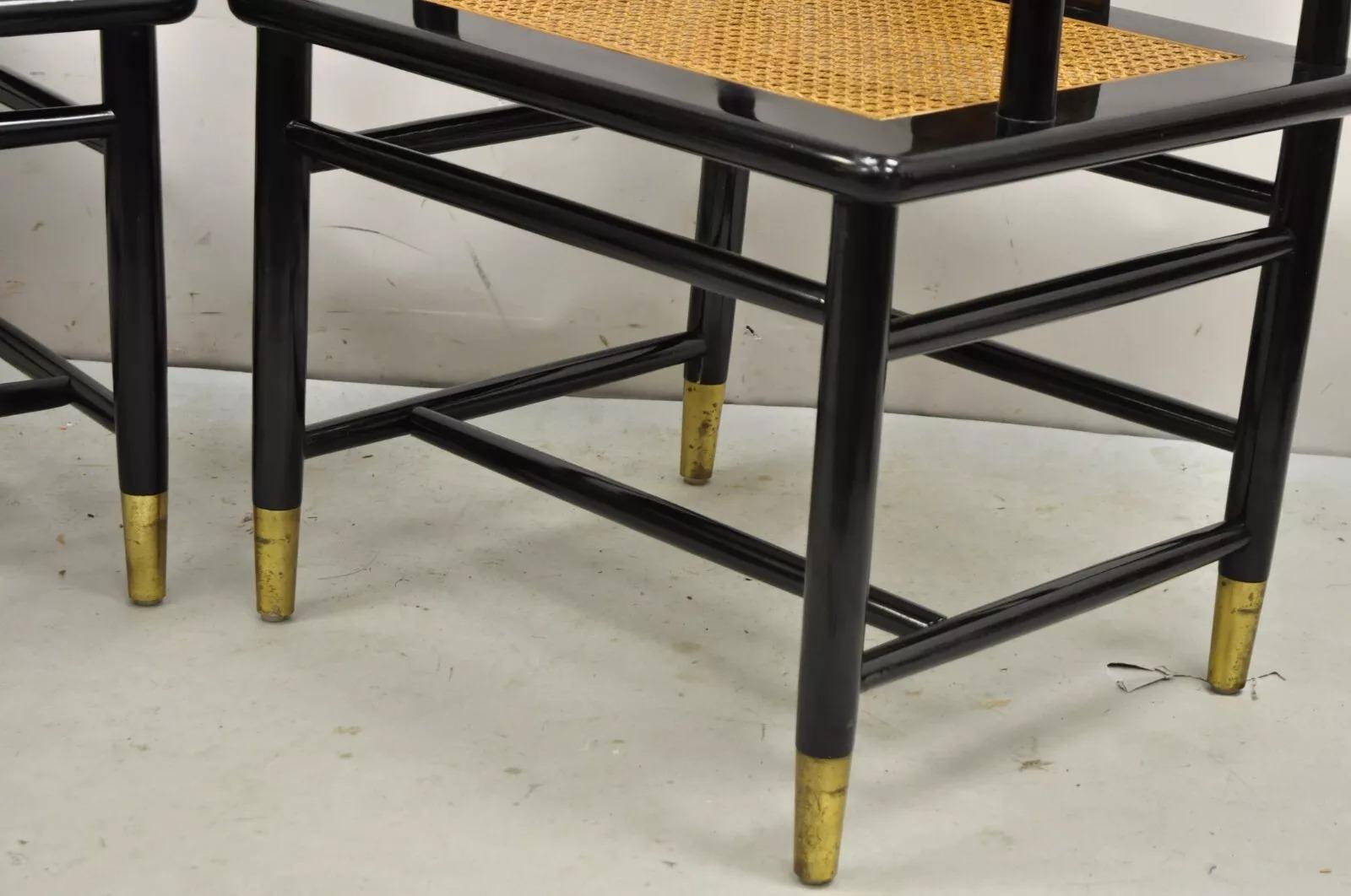20th Century Vintage Henredon Scene 3 Oriental Black Lacquer Asian Horseshoe Chair - a Pair For Sale