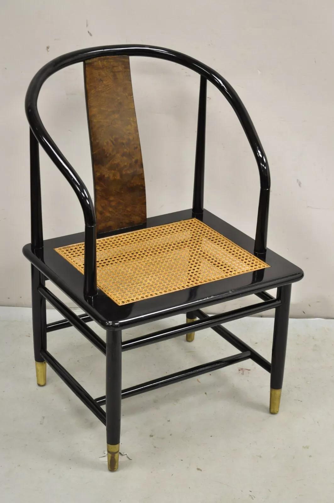 Vintage Henredon Scene 3 Oriental Black Lacquer Asian Horseshoe Chair - Single For Sale 4
