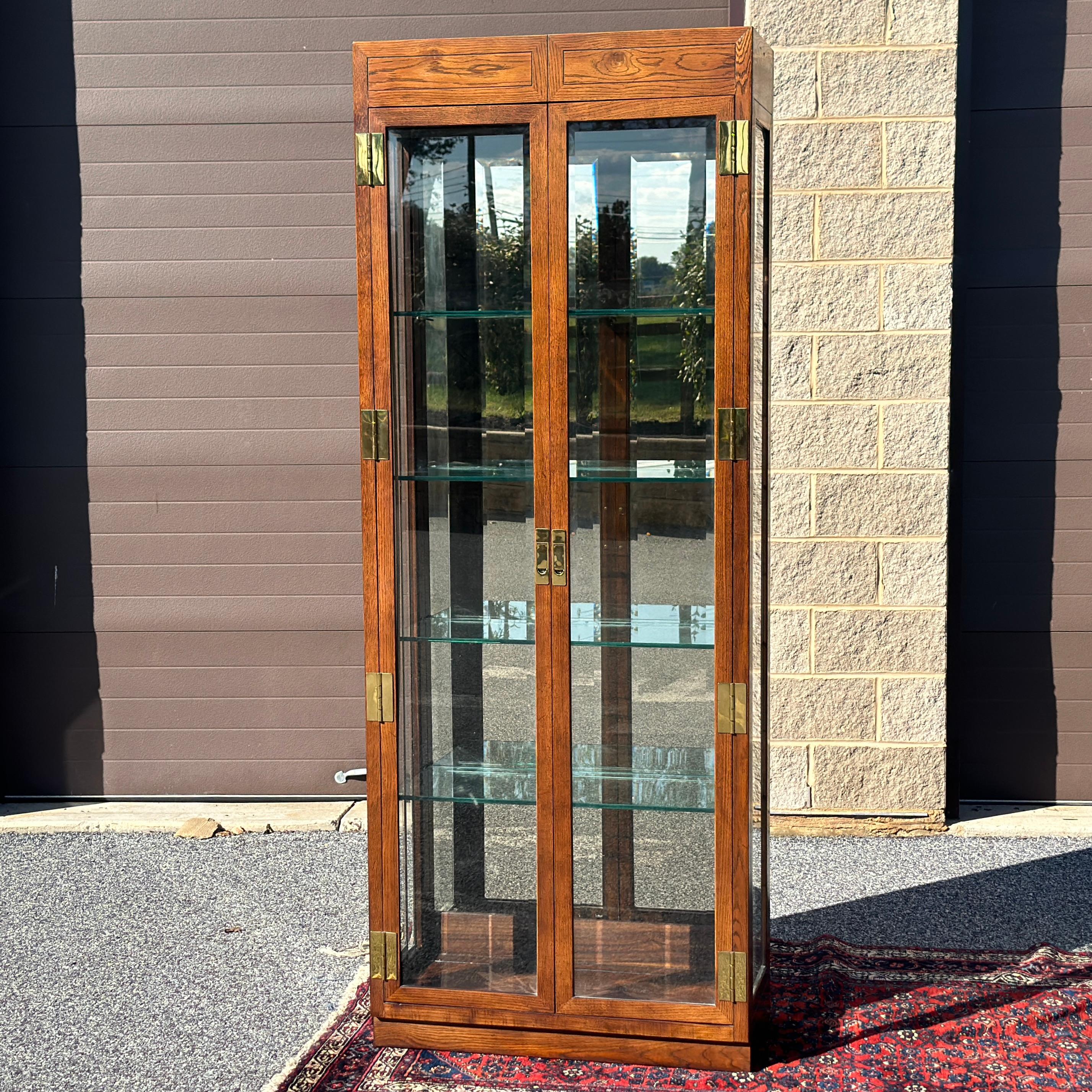 Vintage Henredon Scene One Campaign Style Lighted Curio Display Cabinet Bookcase 7