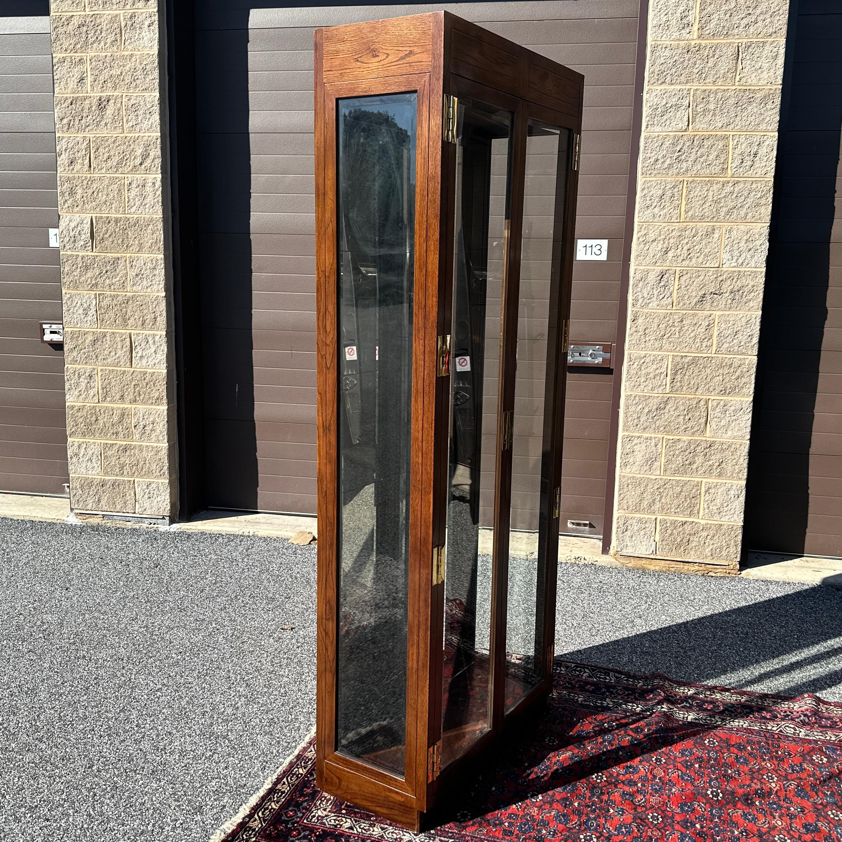 Vintage Henredon Scene One Campaign Style Lighted Curio Display Cabinet Bookcase 3