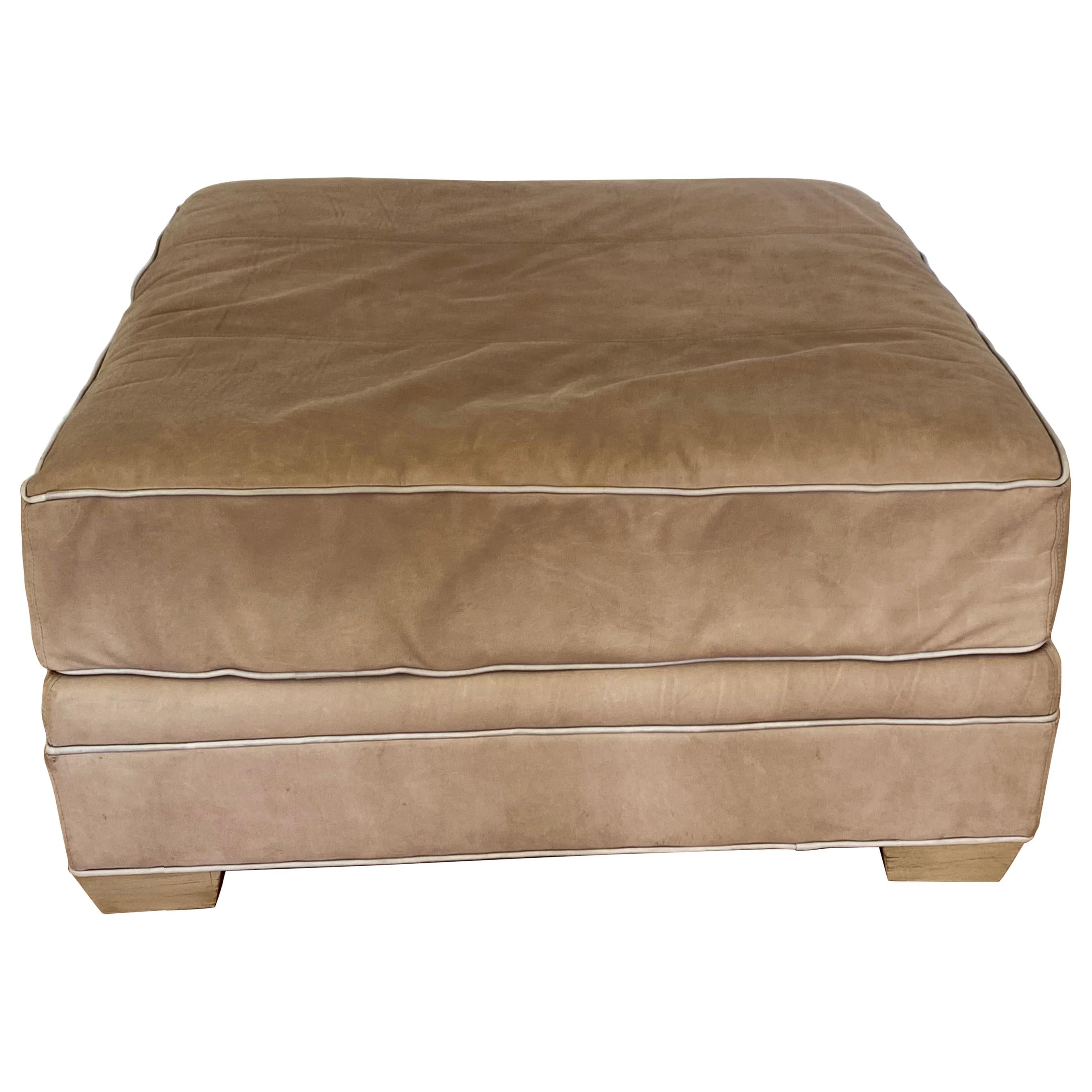 Vintage Peruvian Leather Ottoman with Handles at 1stDibs