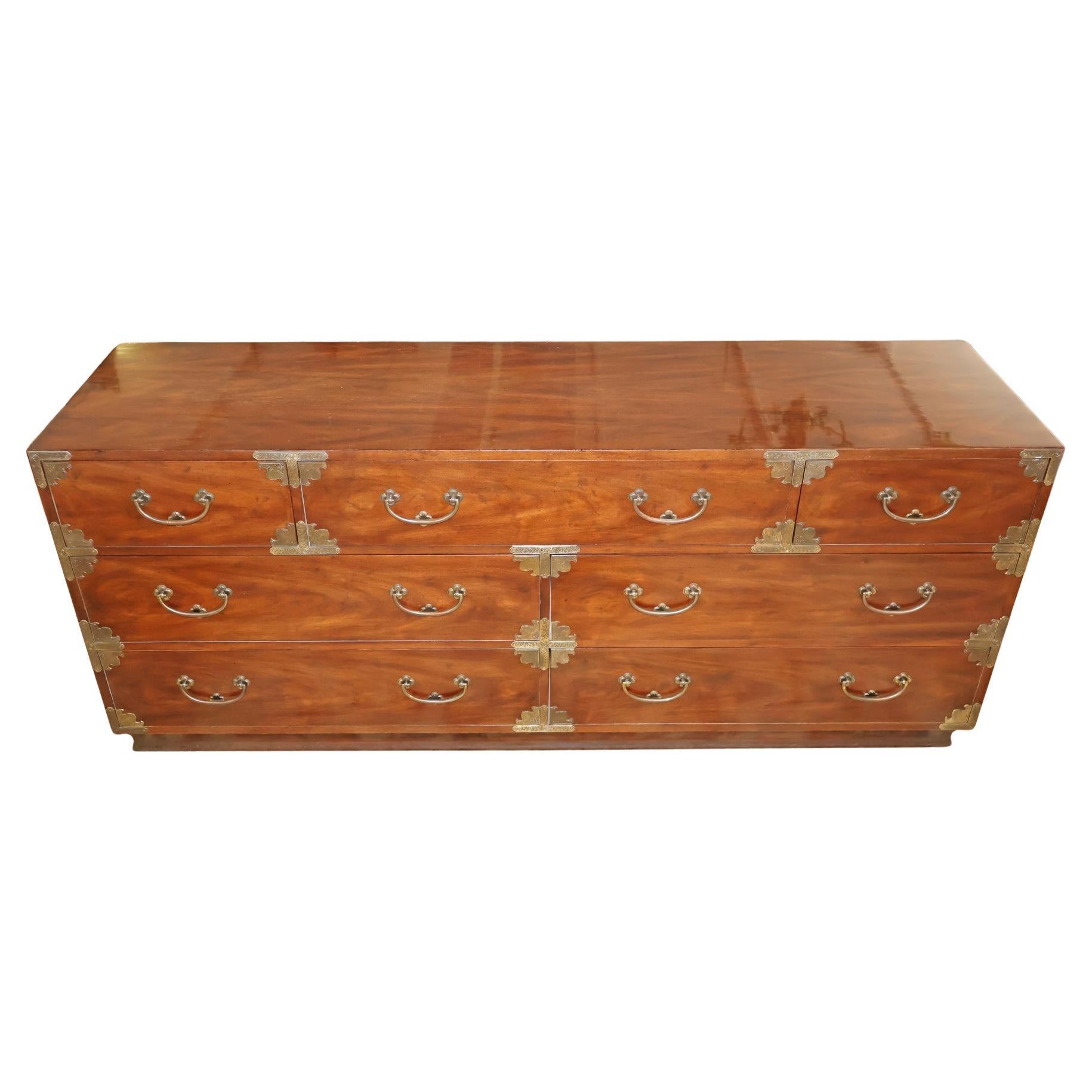Vintage Henredon Tansu Asian Campaign Style Chest of Drawers Dresser