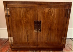 Vintage Henredon USA Campaign Two Door Oak & Brass Hardware Cabinet or Cupboard