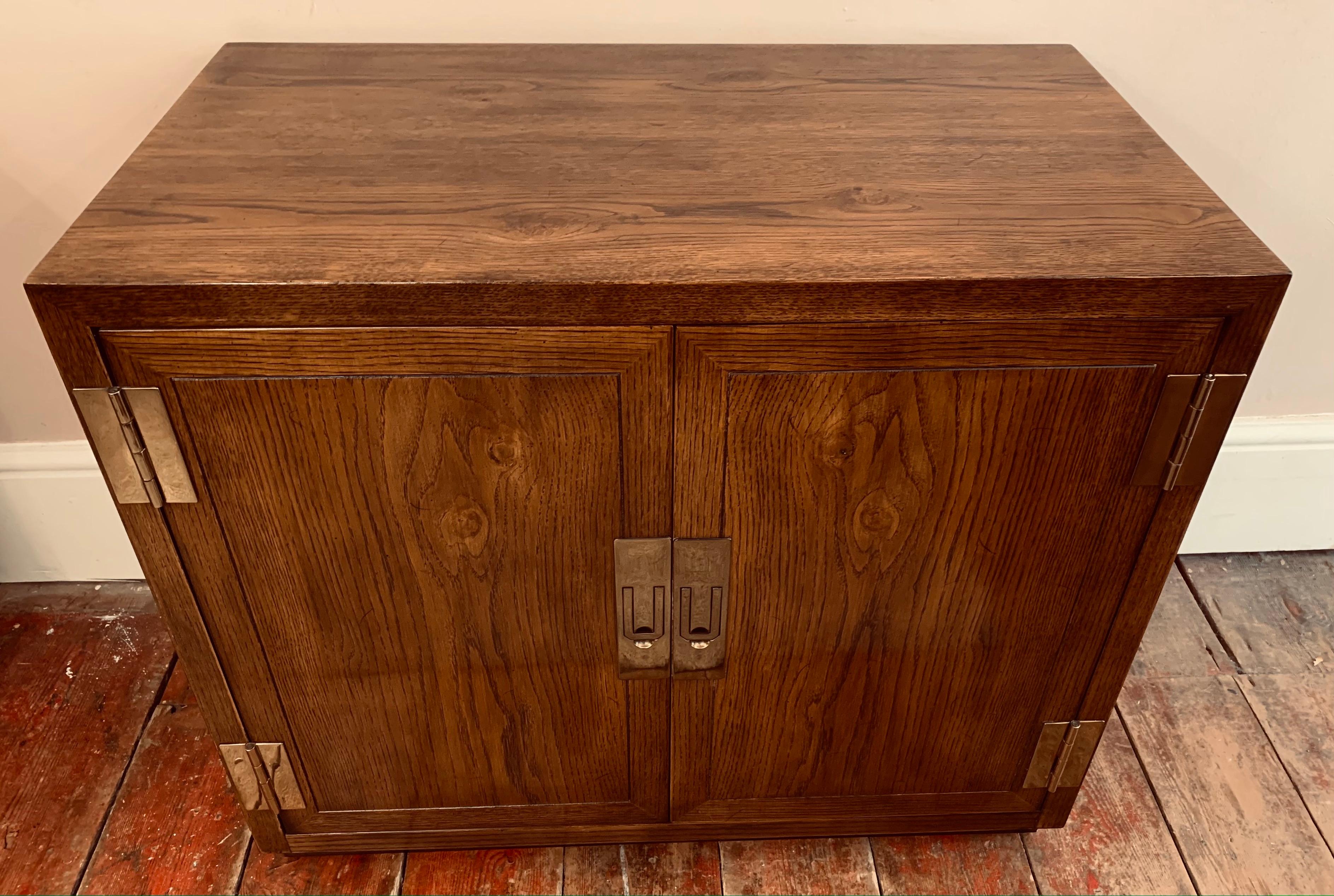 Mid-Century Modern Vintage Henredon USA Campaign Two Door Oak & Brass Hardware Cabinet or Cupboard