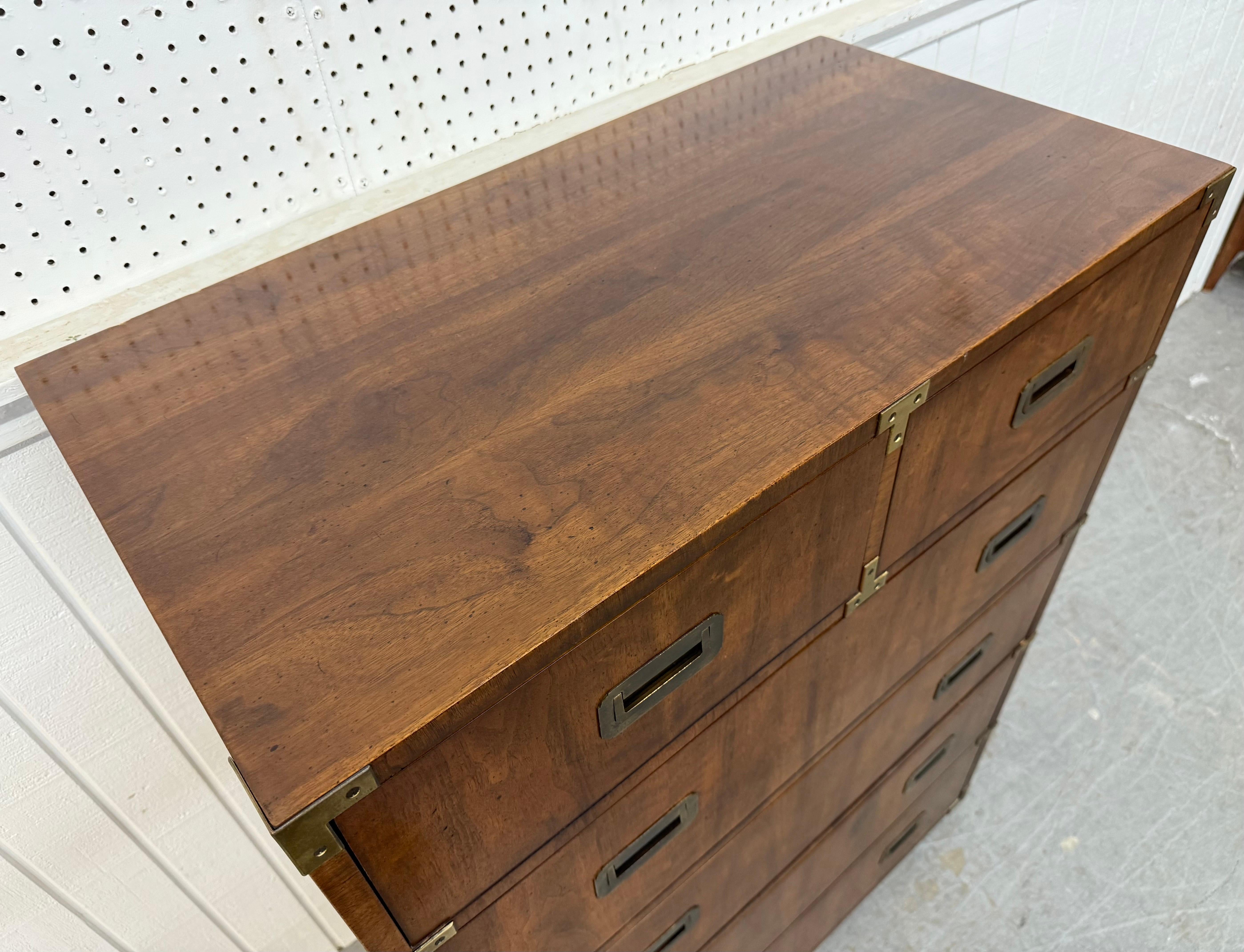 Vintage Henredon Walnut Campaign High Chest In Good Condition In Clarksboro, NJ
