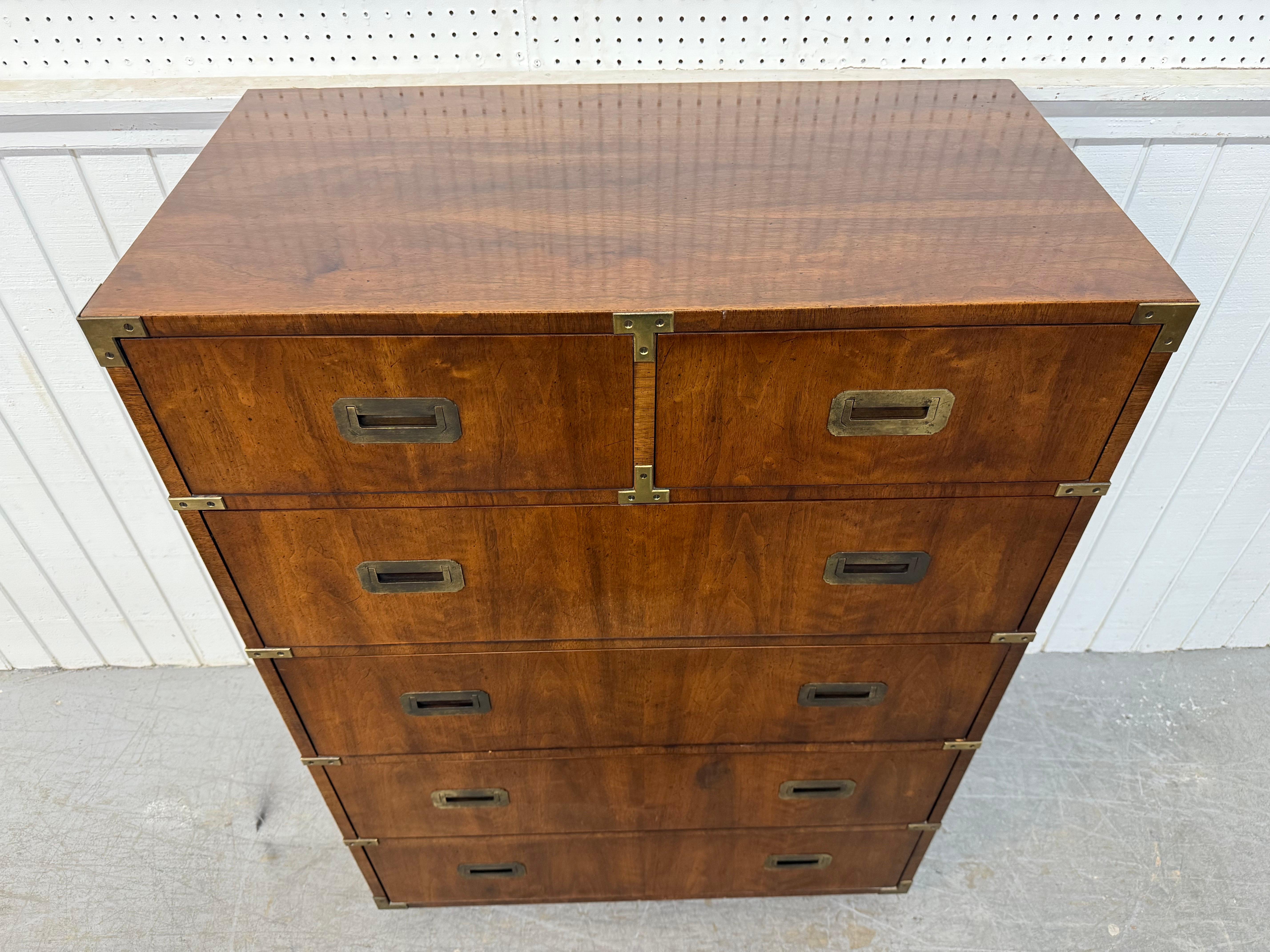 20th Century Vintage Henredon Walnut Campaign High Chest