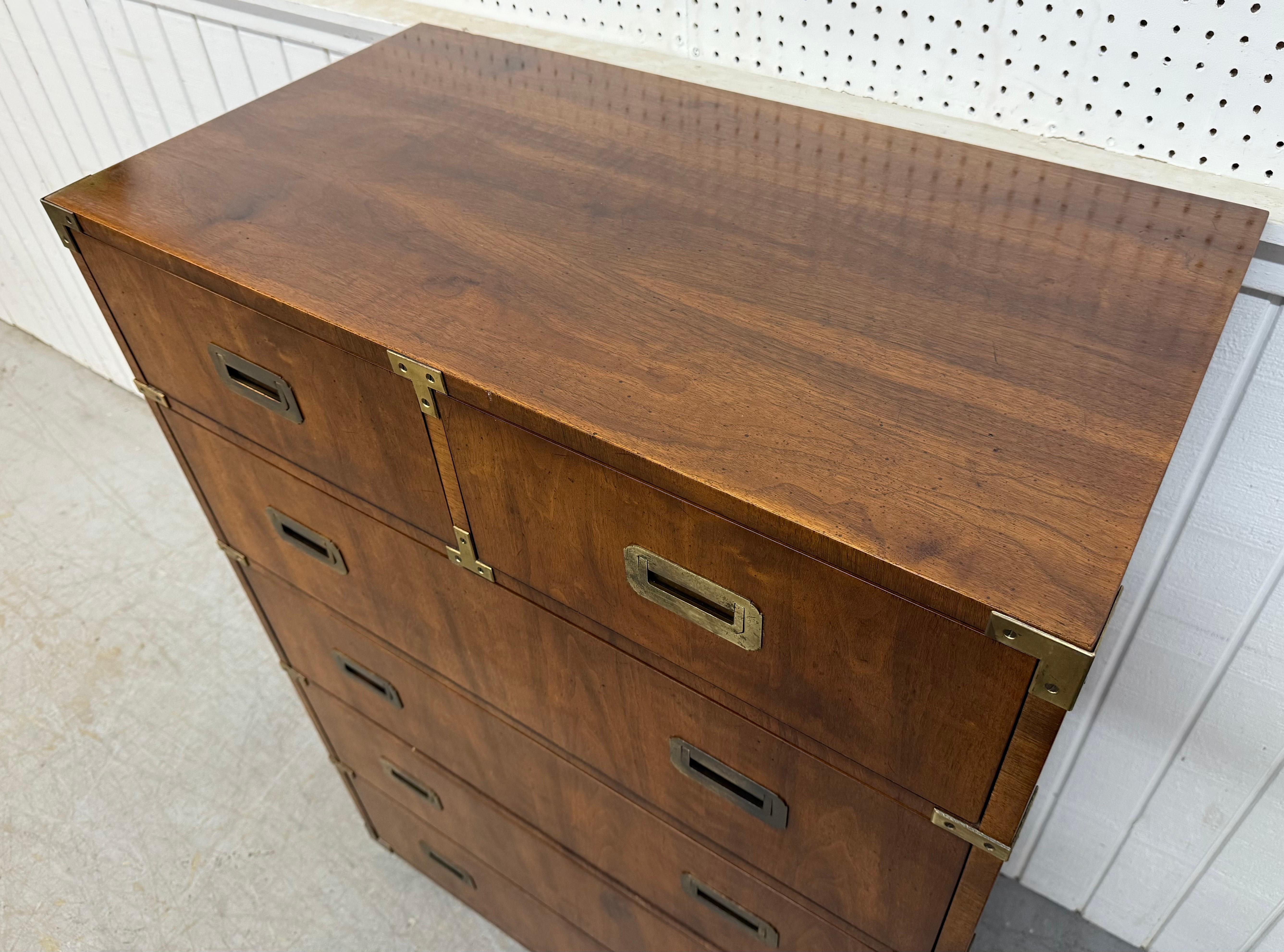 Brass Vintage Henredon Walnut Campaign High Chest