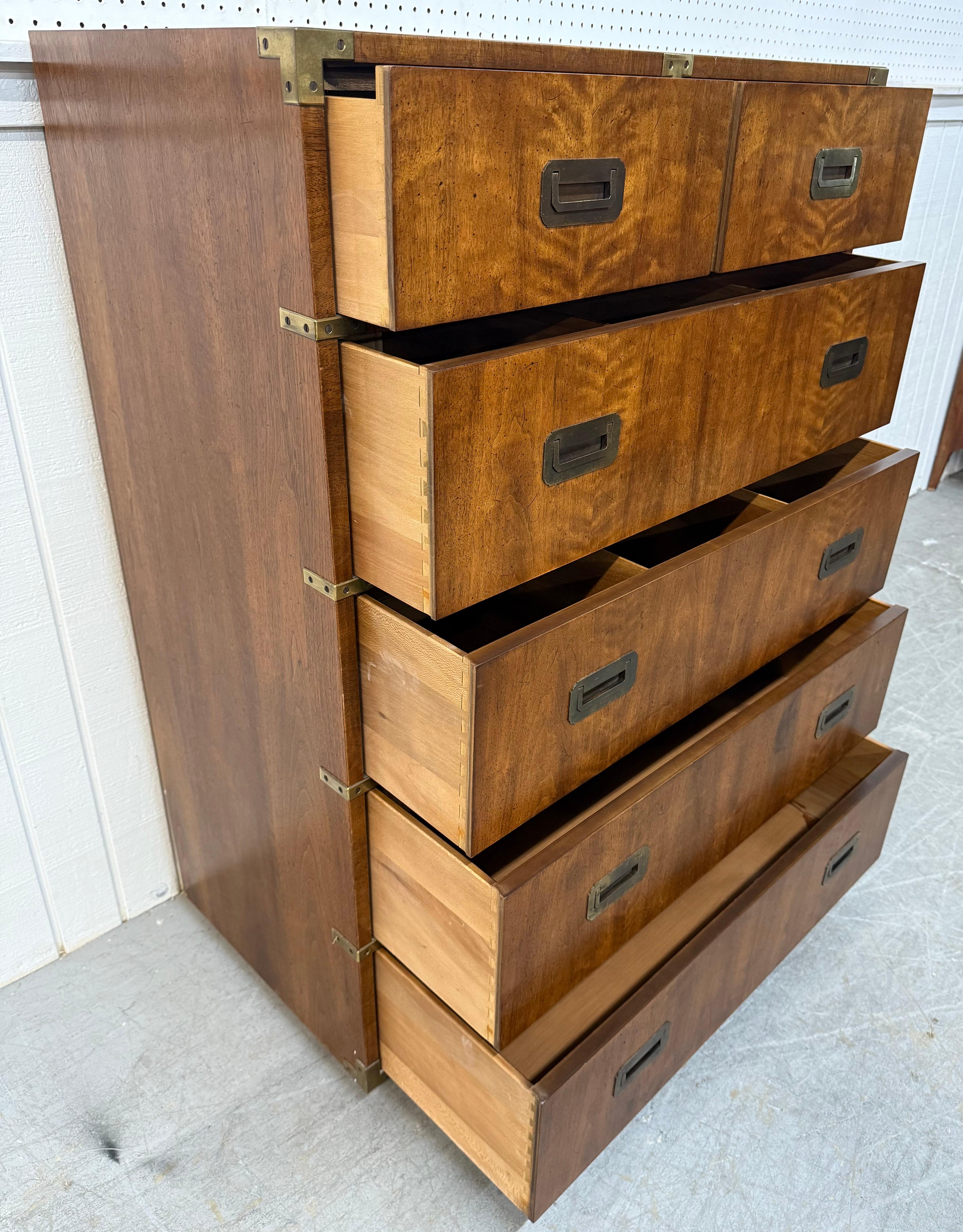 Vintage Henredon Walnut Campaign High Chest 1