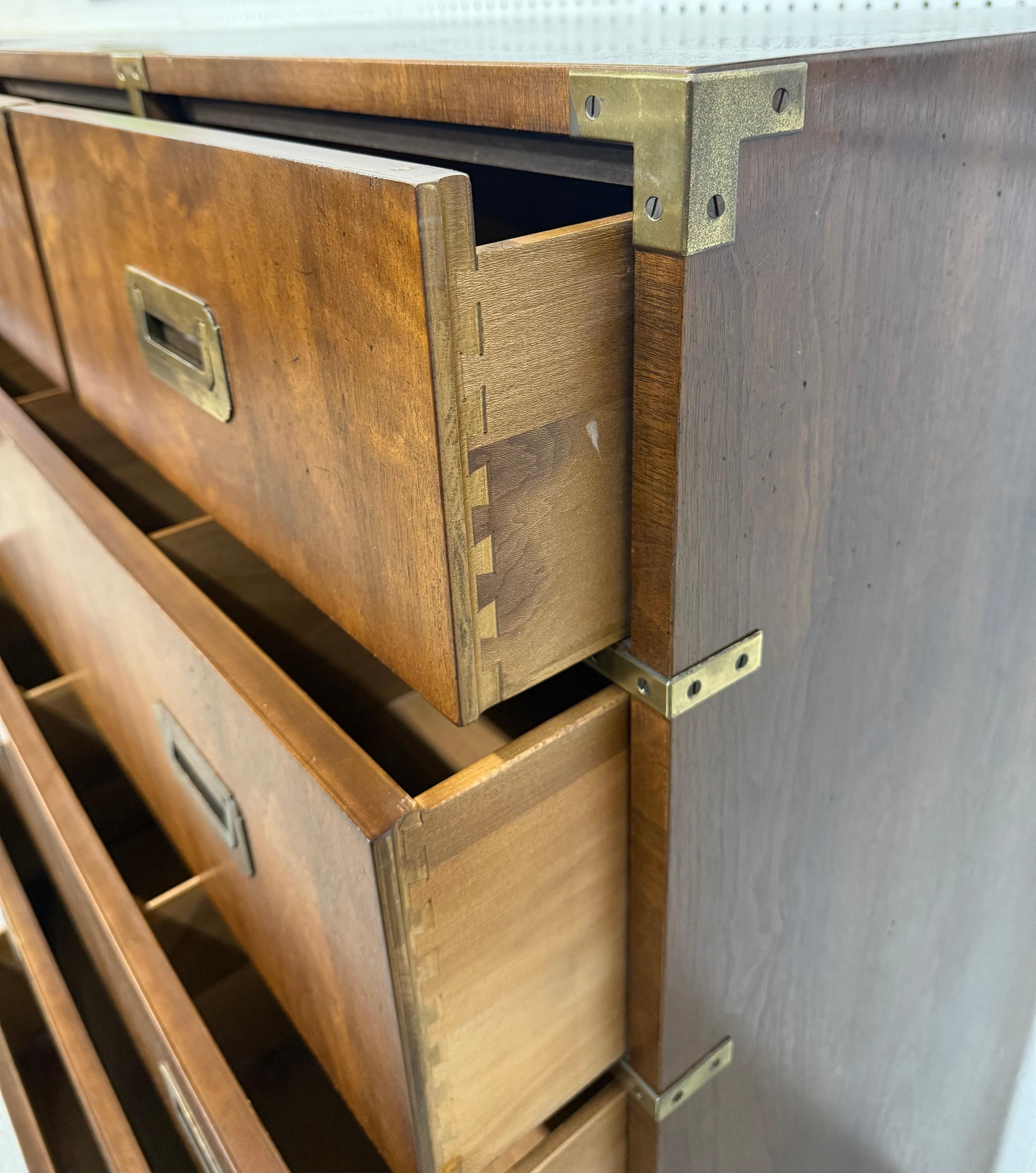 Vintage Henredon Walnut Campaign High Chest 2