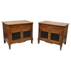 Vintage Henredon Walnut French Provincial Louis XV Style Nightstands - a Pair
