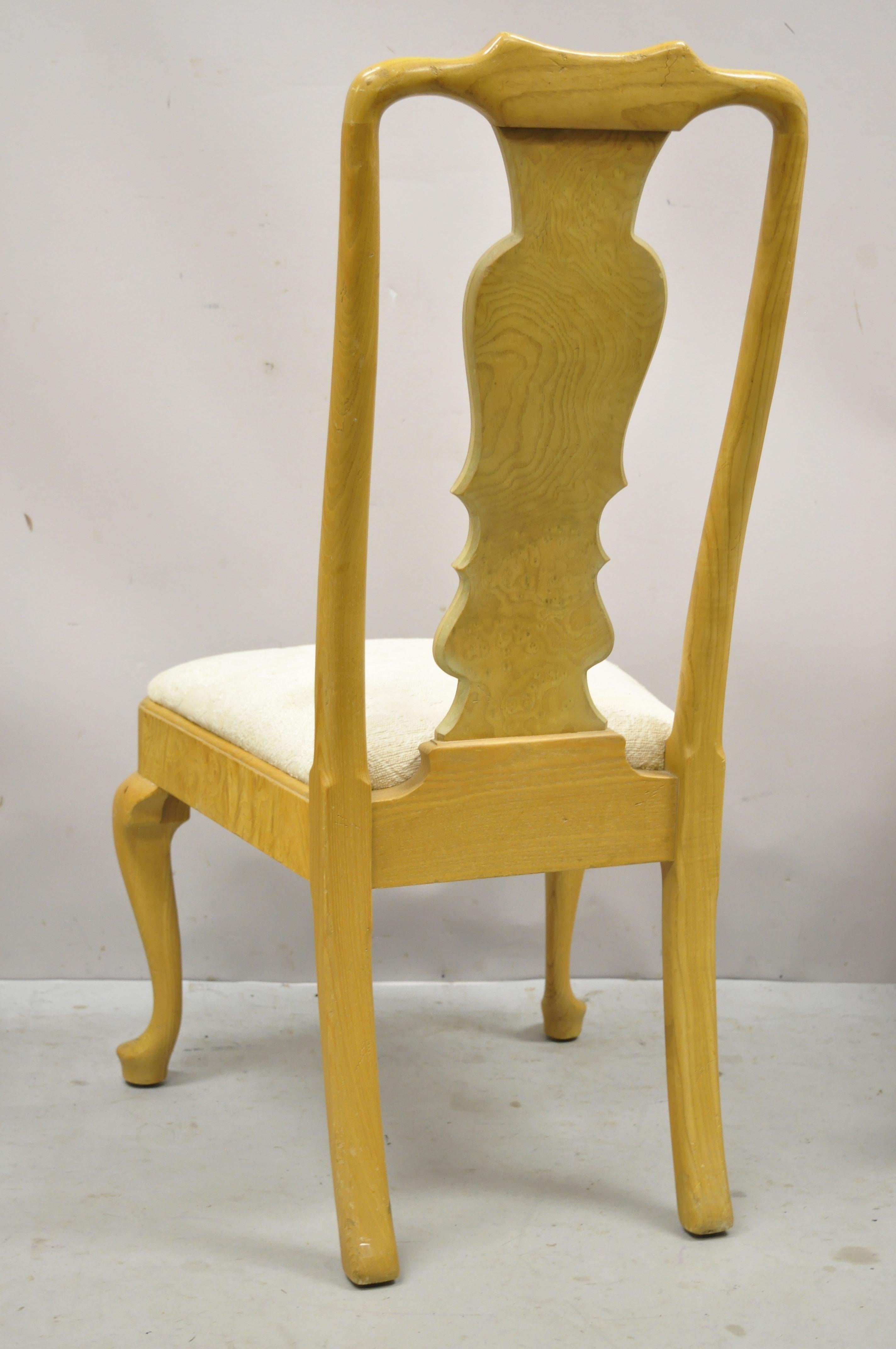 Vintage Henredon Yellow Burl Wood Queen Anne Dining Chairs, Set of 4 7
