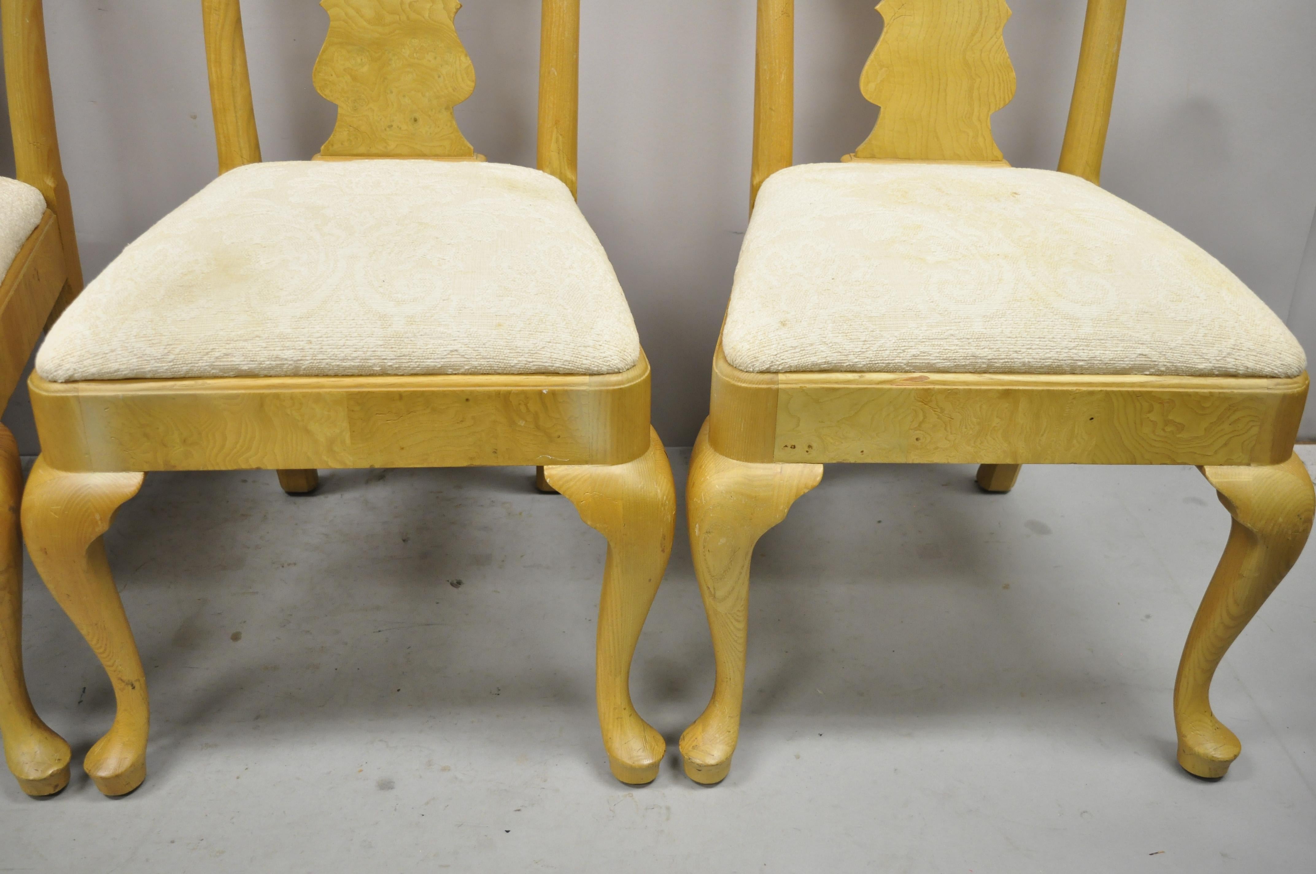 Vintage Henredon Yellow Burl Wood Queen Anne Dining Chairs, Set of 4 In Good Condition In Philadelphia, PA