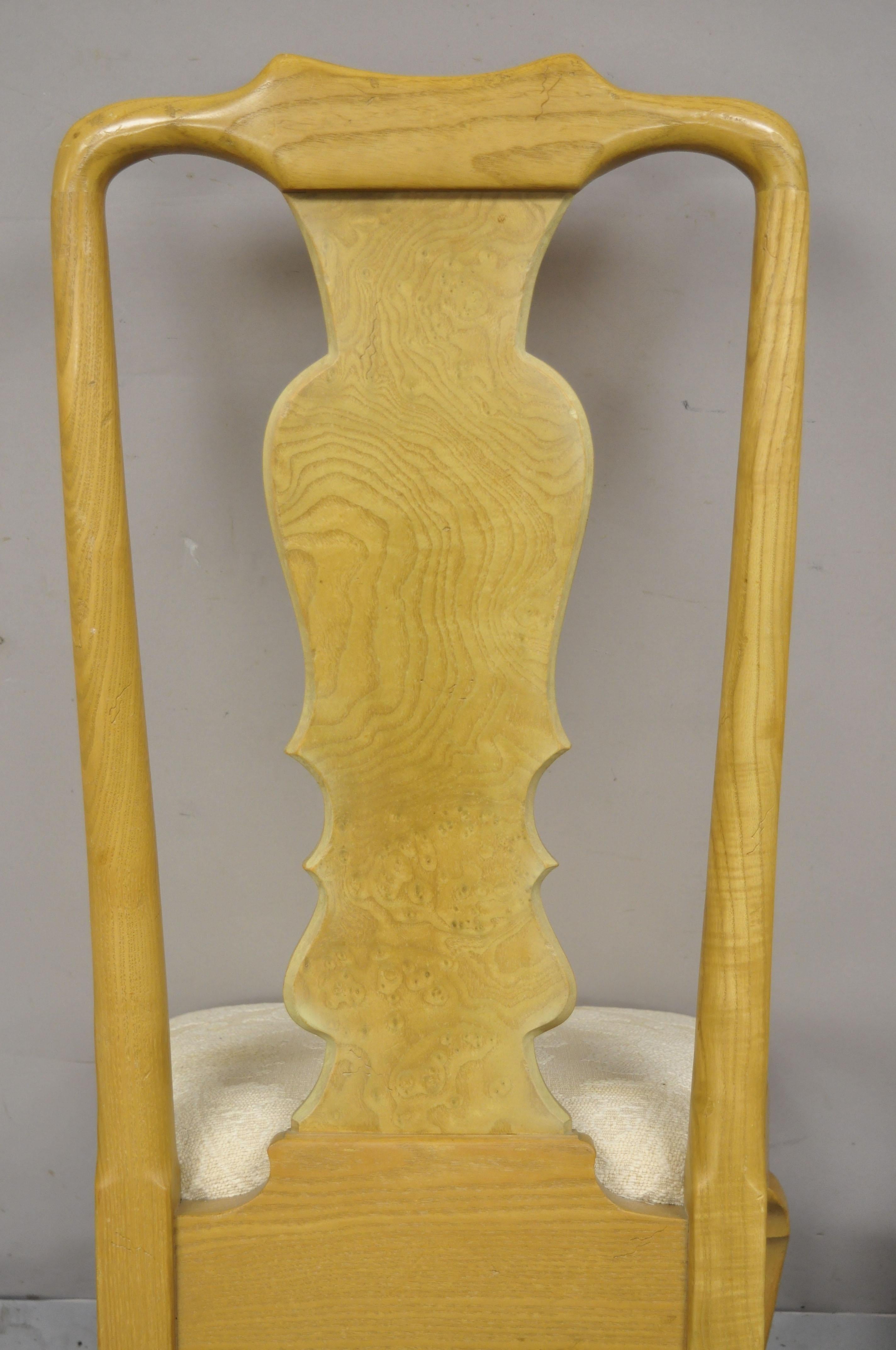 20th Century Vintage Henredon Yellow Burl Wood Queen Anne Dining Chairs, Set of 4