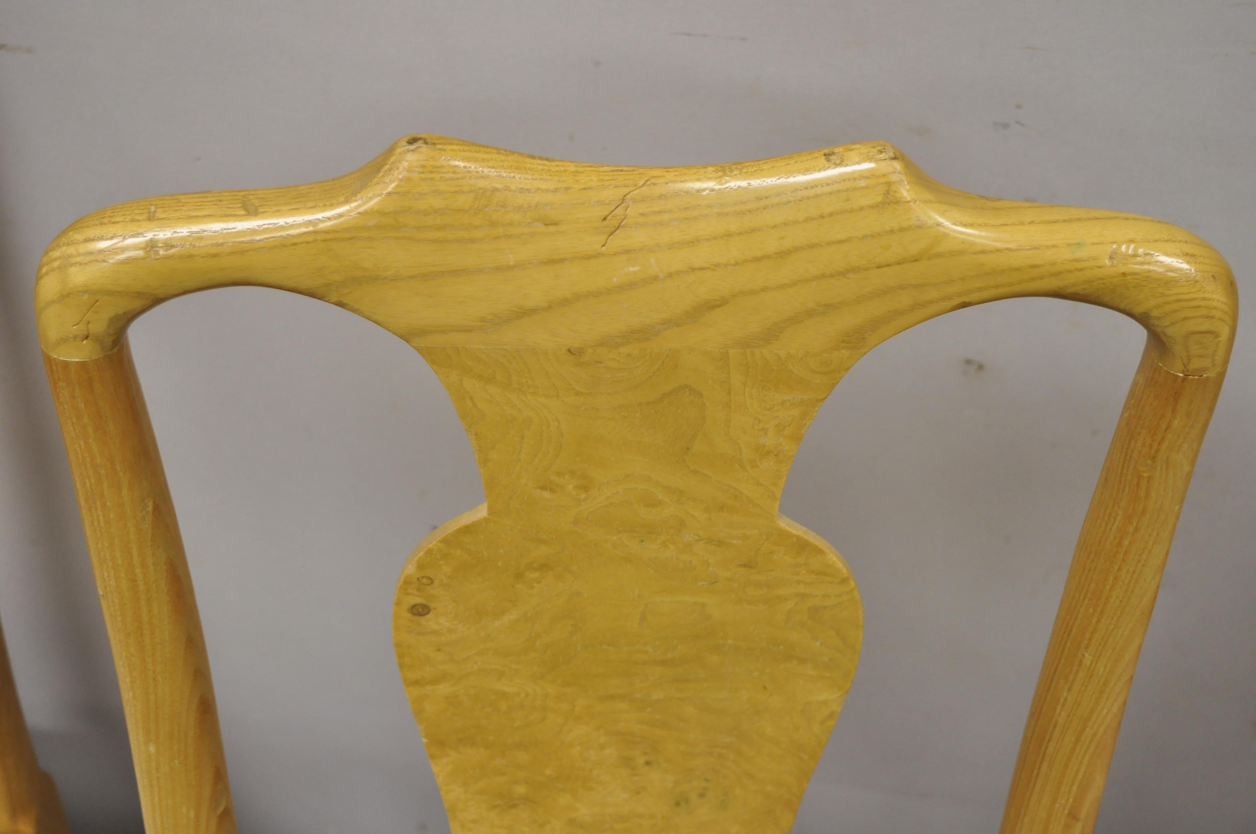 Vintage Henredon Yellow Burl Wood Queen Anne Dining Chairs, Set of 4 1