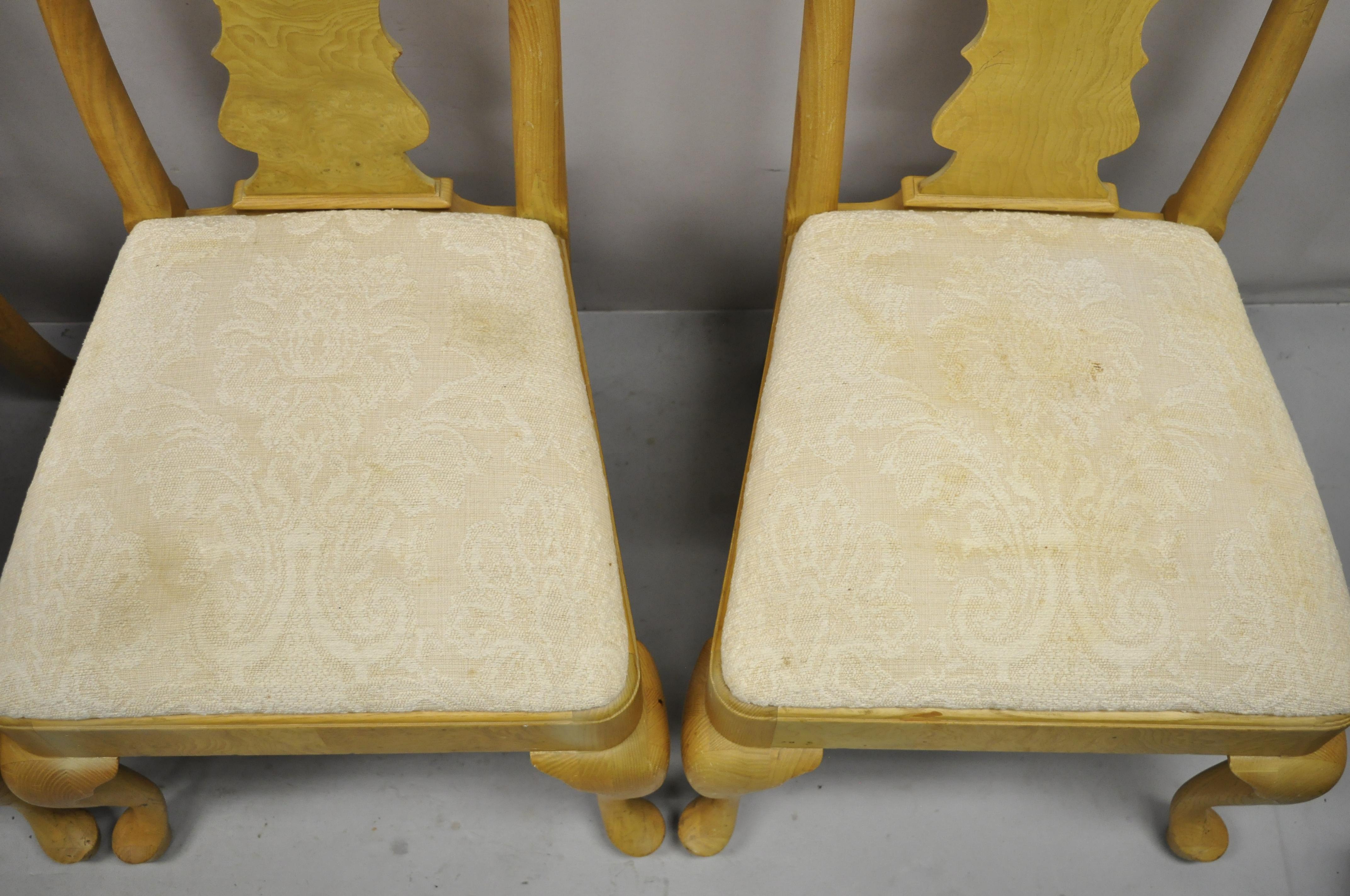 Vintage Henredon Yellow Burl Wood Queen Anne Dining Chairs, Set of 4 2