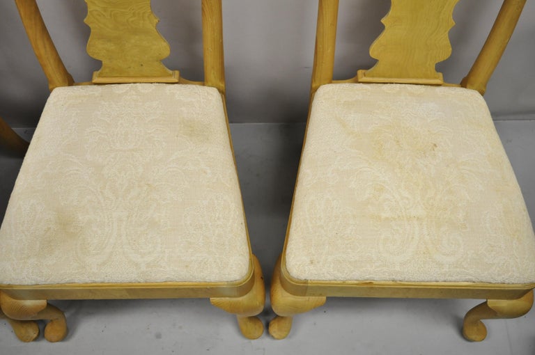 Vintage Henredon Yellow Burl Wood Queen Anne Dining Chairs, Set of 4 For Sale 2