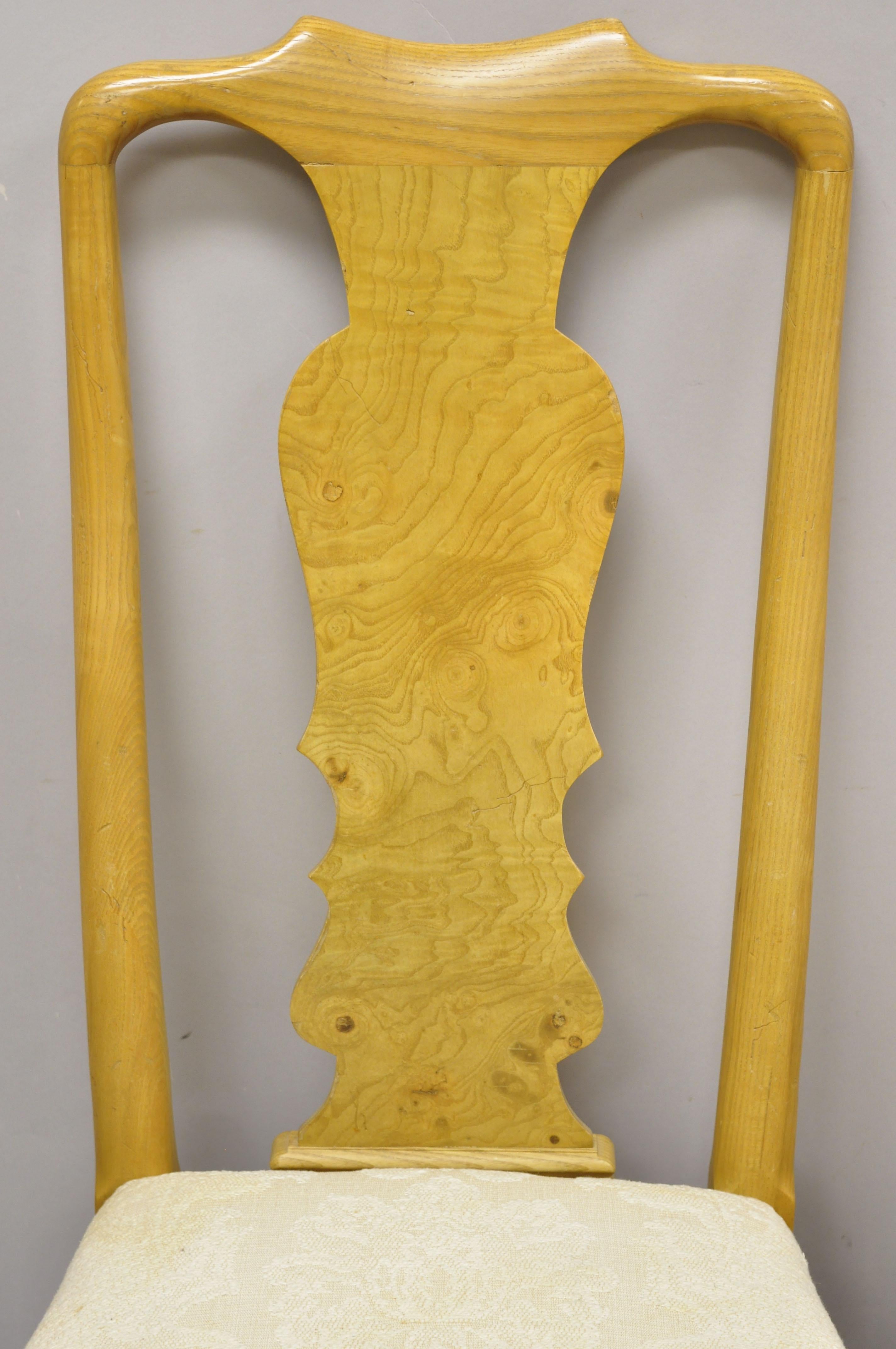 Vintage Henredon Yellow Burl Wood Queen Anne Dining Chairs, Set of 4 4