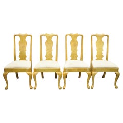 Vintage Henredon Yellow Burl Wood Queen Anne Dining Chairs, Set of 4