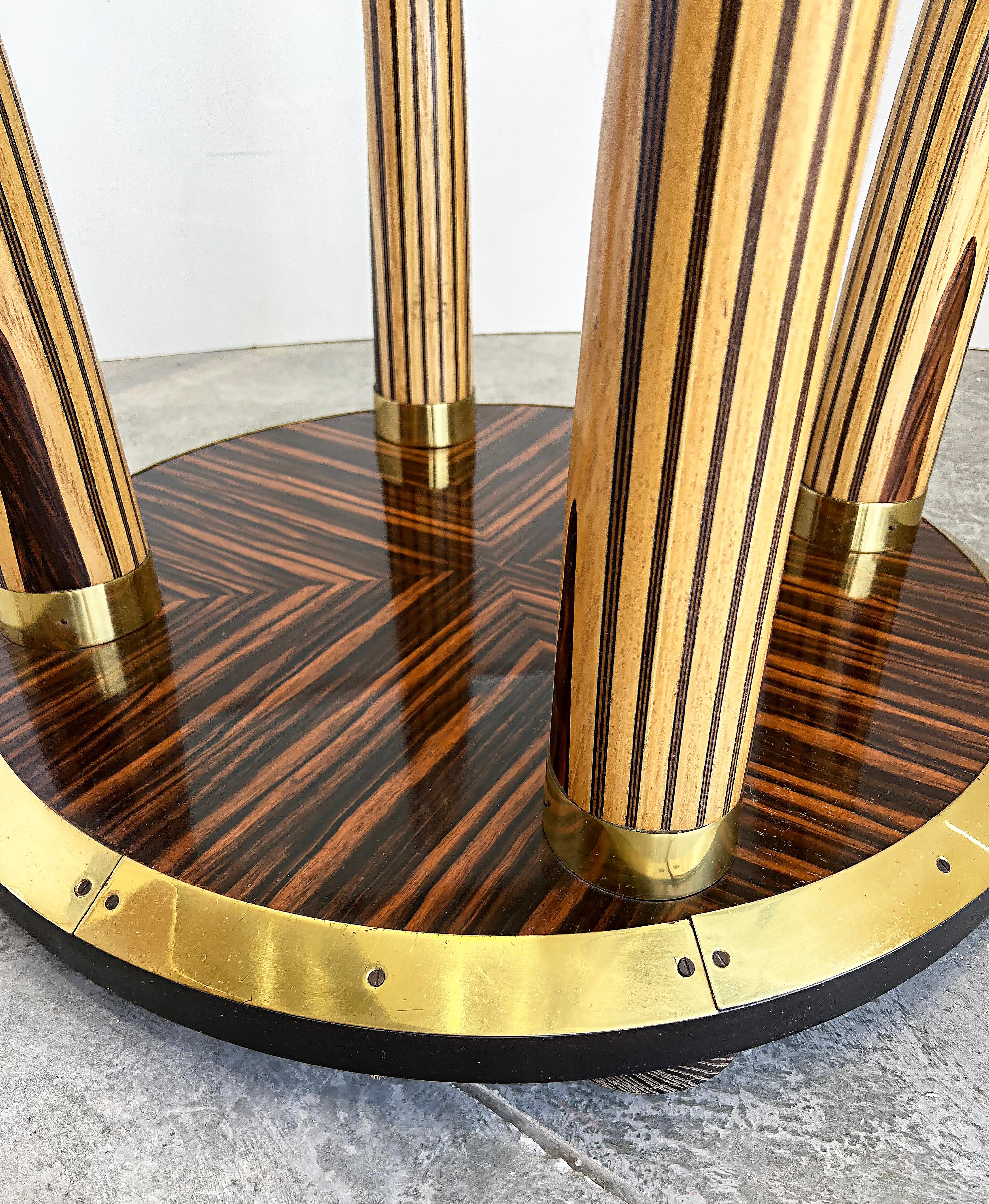 Vintage Henredon Zebra Wood Faux Tusk Table, Beveled Glass Top In Good Condition In Miami, FL