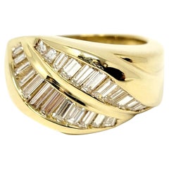 Vintage Henri Carre Baguette Diamond Double Row Band Ring 18 Karat Yellow Gold