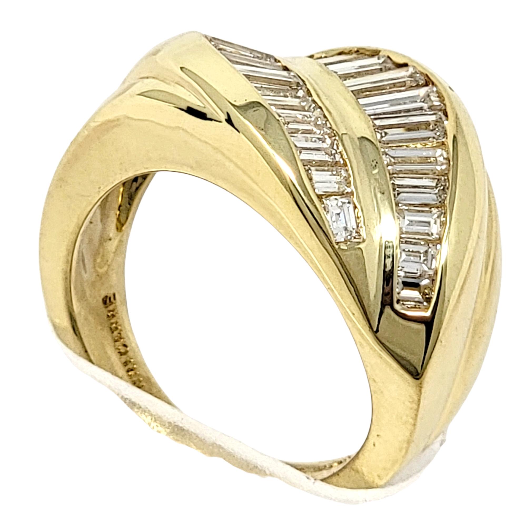 Contemporary Vintage Henri Carre Baguette Diamond Double Row Band Ring 18 Karat Yellow Gold  For Sale