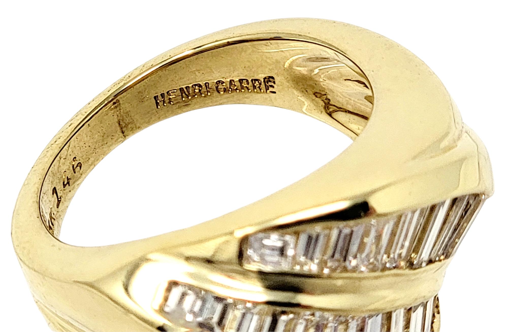Vintage Henri Carre Baguette Diamond Double Row Band Ring 18 Karat Yellow Gold  In Good Condition For Sale In Scottsdale, AZ