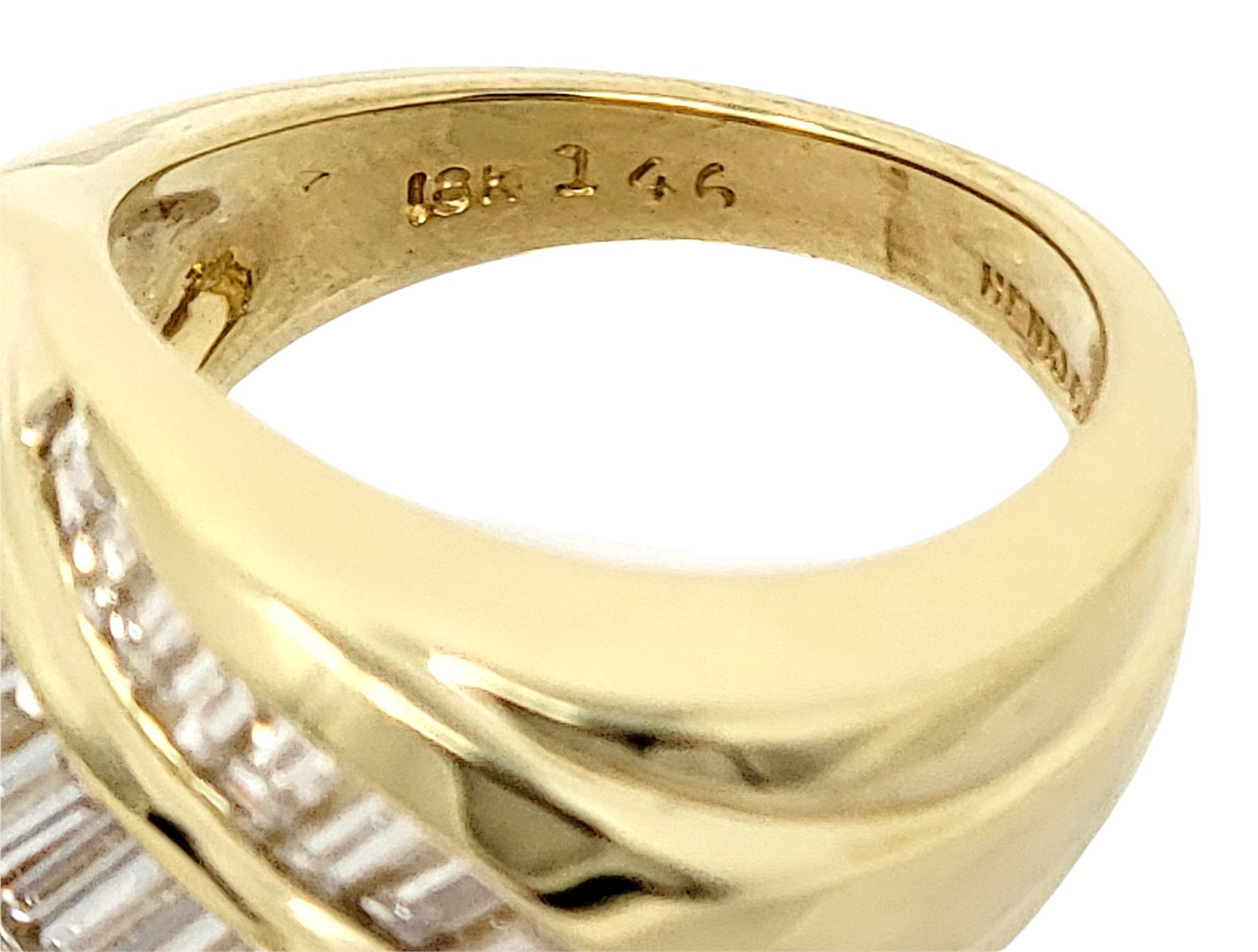 Women's Vintage Henri Carre Baguette Diamond Double Row Band Ring 18 Karat Yellow Gold  For Sale