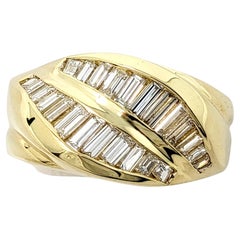 Vintage Henri Carre Baguette Diamond Double Row Band Ring 18 Karat Yellow Gold 