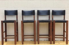 Vintage Henry Beguelin Sgabello Nestor Cuoio Incrociato Bar Stool Set of Four